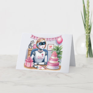 Tarjeta de cumpleaños de robot STEM Tech Girls Spa