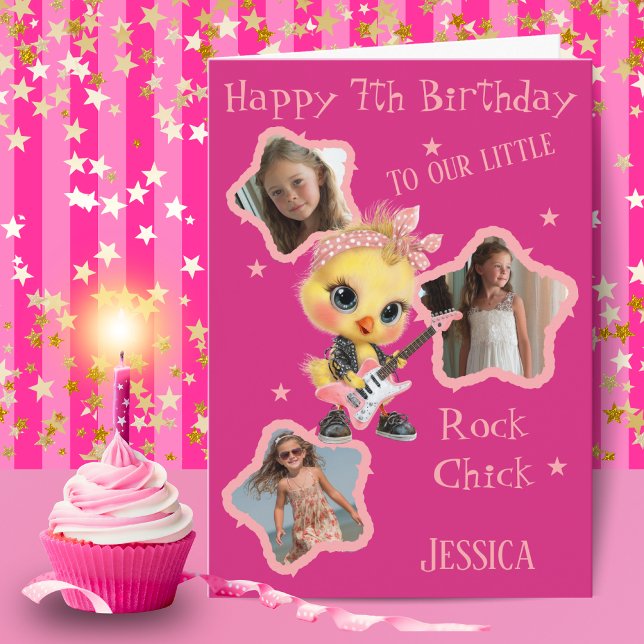 Tarjeta de cumpleaños de Rock Chick con tres fotos (Subido por el creador)