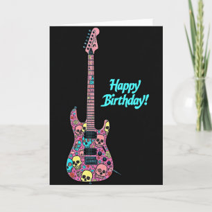 Tarjeta de cumpleaños de rockeros con calavera