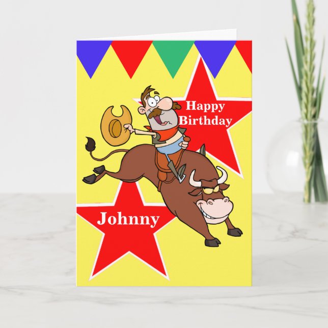 Tarjeta de cumpleaños de Rodeo Cowboy Bull Rider (Anverso)