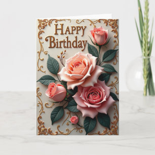 Tarjeta de cumpleaños de rosa artística