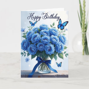 Tarjeta de cumpleaños de rosa azul terciopelo