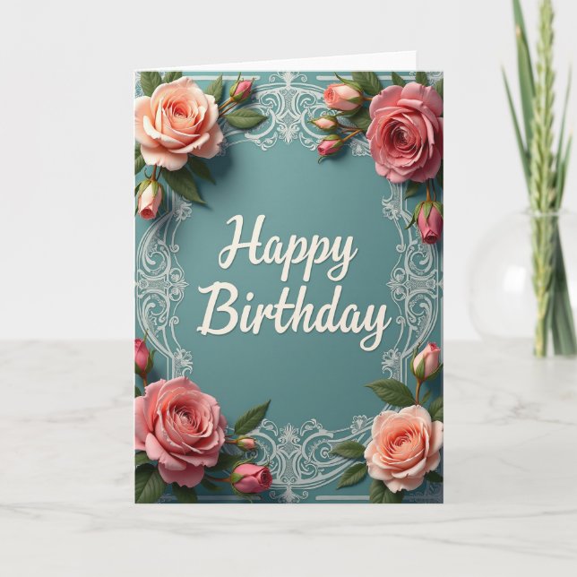 Tarjeta de cumpleaños de rosa azulada (Anverso)