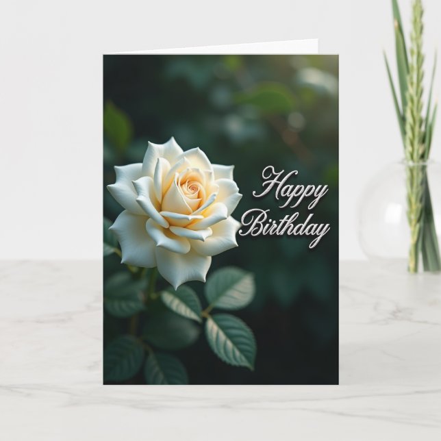 Tarjeta de cumpleaños de rosa blanca elegante (Anverso)
