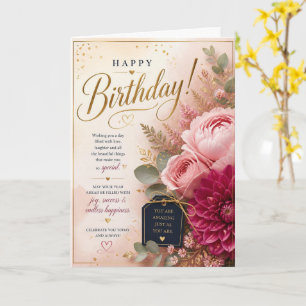 Tarjeta de cumpleaños de rosa dahlia rosa