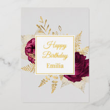 Tarjeta de cumpleaños de rosa dorada elegante de o