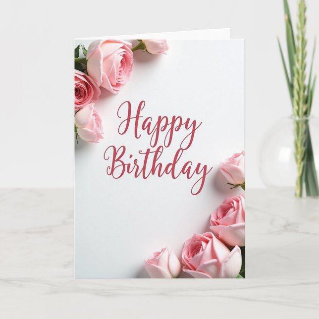 Tarjeta de cumpleaños de rosa elegante con guión (Anverso)