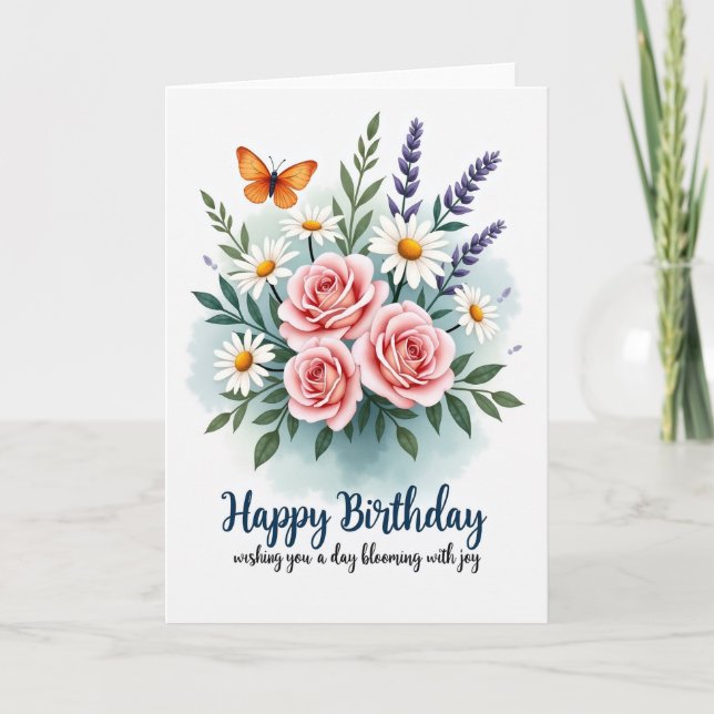 Tarjeta de cumpleaños de rosa rosada (Anverso)