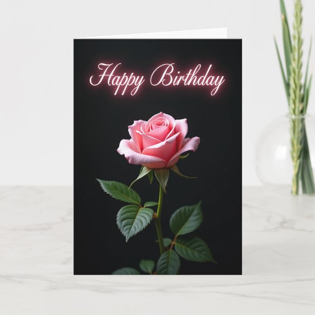 Tarjeta de cumpleaños de rosa sonrojada (Anverso)