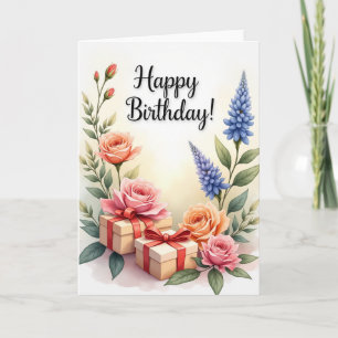 Tarjeta de cumpleaños de rosa suave