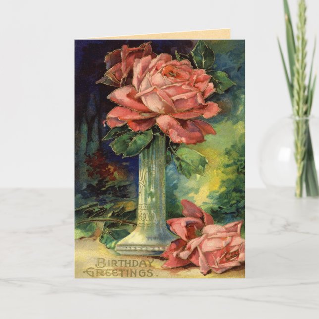 Tarjeta de cumpleaños de Rosa Vintage (Anverso)