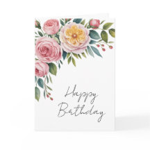 Tarjeta de cumpleaños de rosas en acuarela suave