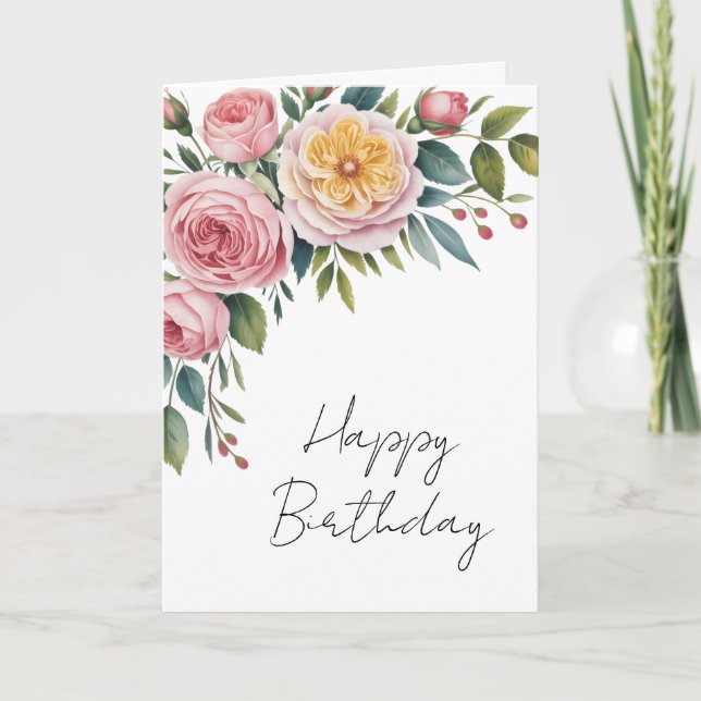 Tarjeta de cumpleaños de rosas en acuarela suave (Anverso)