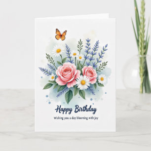 Tarjeta de cumpleaños de rosas margaritas