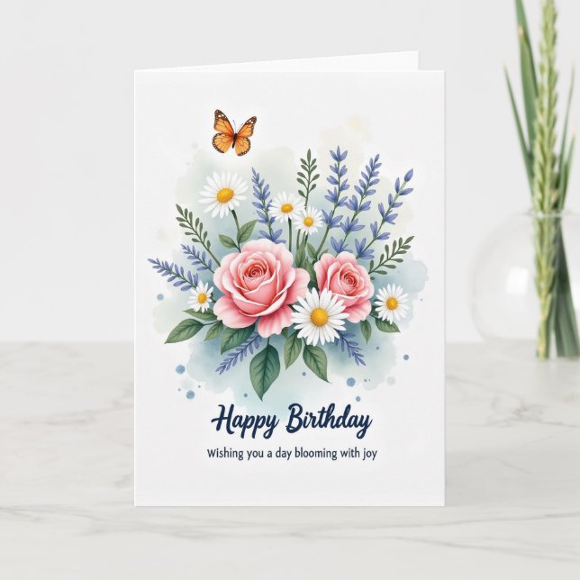 Tarjeta de cumpleaños de rosas margaritas (Anverso)