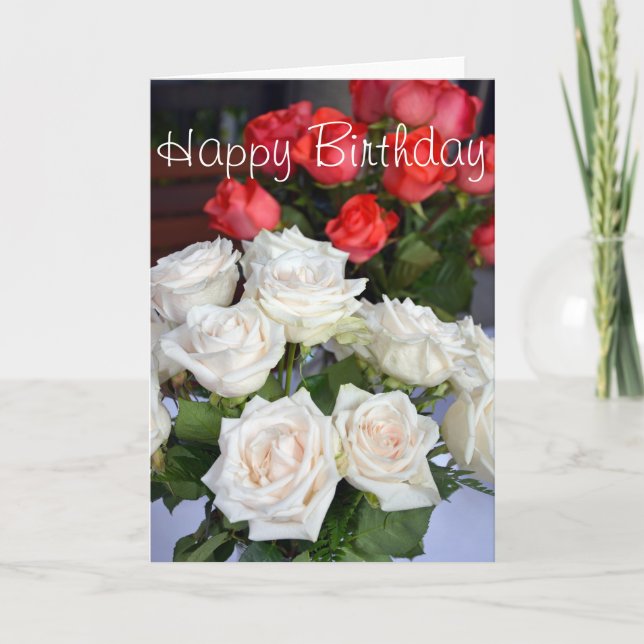 Tarjeta de cumpleaños de rosas rojas y blancas (Anverso)