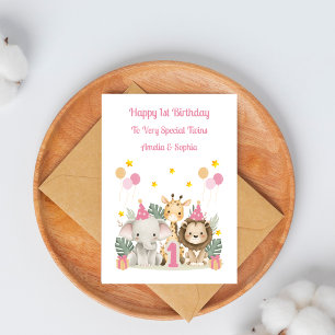 Tarjeta de cumpleaños de safari con hojas de anima