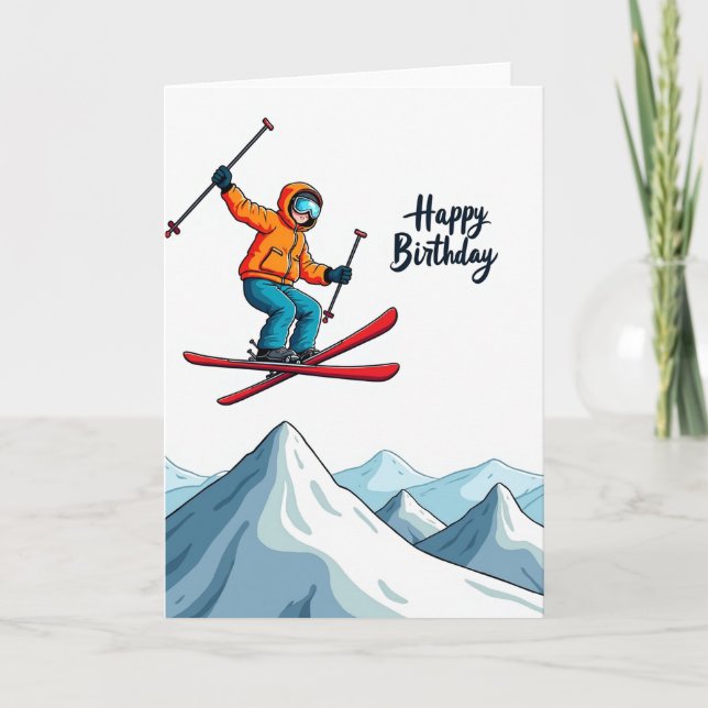 Tarjeta de cumpleaños de salto de esquí (Anverso)