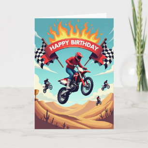 Tarjeta de cumpleaños de salto de motocross