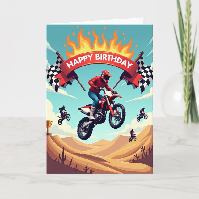 Tarjeta de cumpleaños de salto de motocross (Anverso)