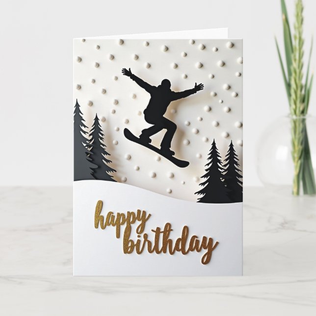 Tarjeta de cumpleaños de salto en snowboard (Anverso)