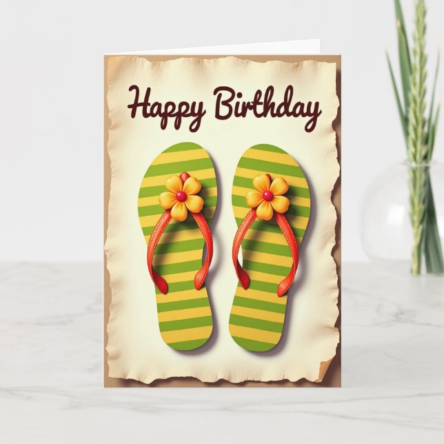 Tarjeta de cumpleaños de sandalias a rayas (Anverso)