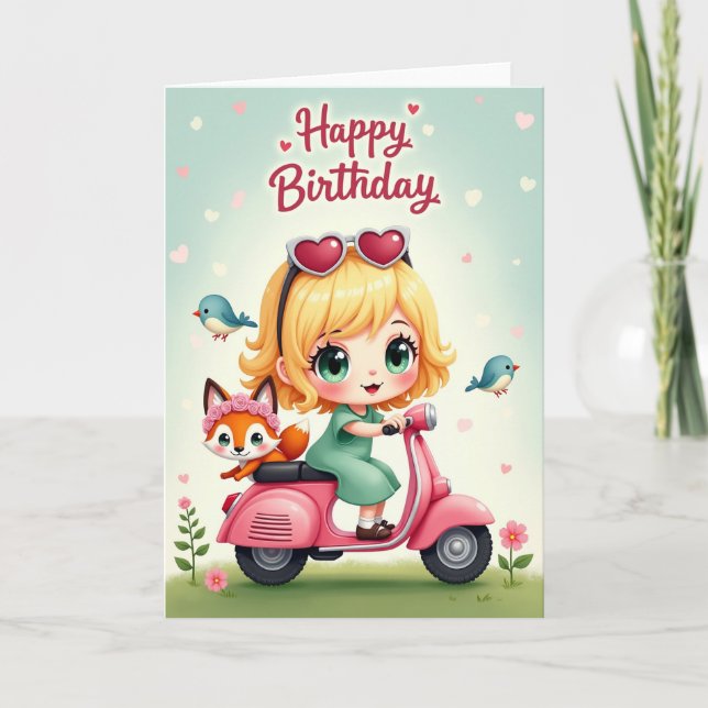 Tarjeta de cumpleaños de scooter dulce (Anverso)