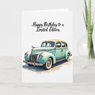 Tarjeta de cumpleaños de sedán vintage