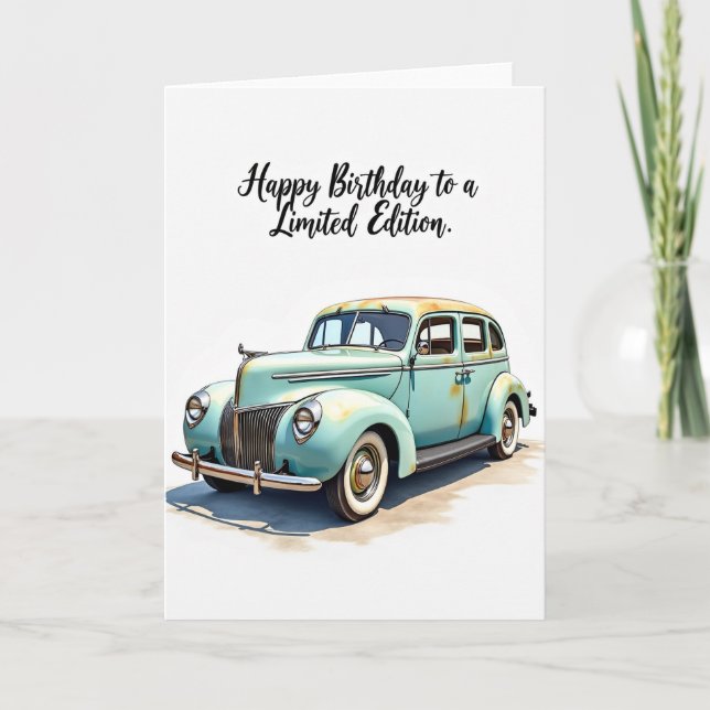 Tarjeta de cumpleaños de sedán vintage (Anverso)