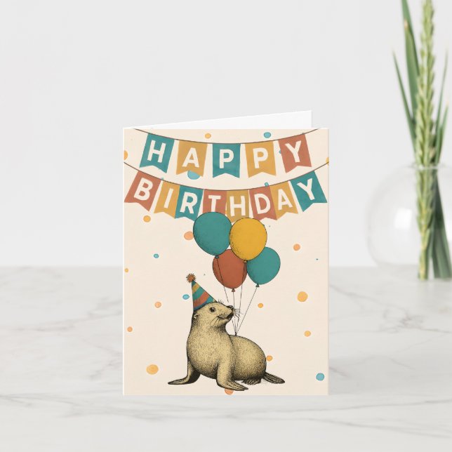 Tarjeta de cumpleaños de sello - Animal Fiesta lin (Anverso)