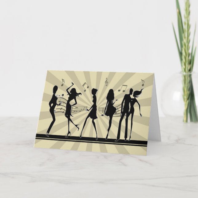 Tarjeta de cumpleaños de Silhouette Dancing Dancin (Anverso)