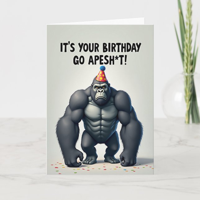 Tarjeta de cumpleaños de simio poderoso (Anverso)