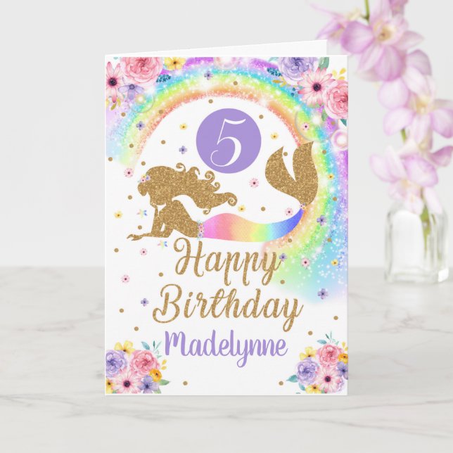 Tarjeta de cumpleaños de sirena arco iris (Orquídea)