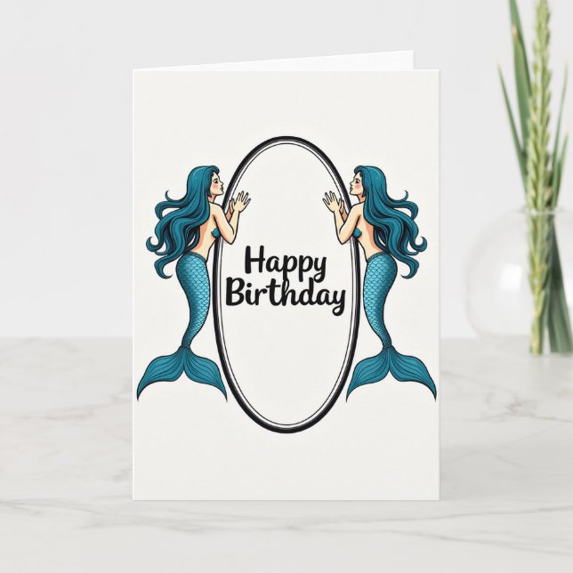 Tarjeta de cumpleaños de sirena azul verde (Anverso)