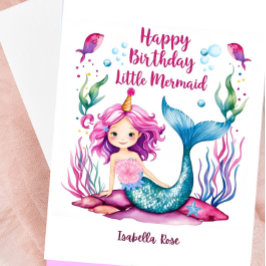 Tarjeta De Cumpleaños De Sirena Azul Y Rosa Para C