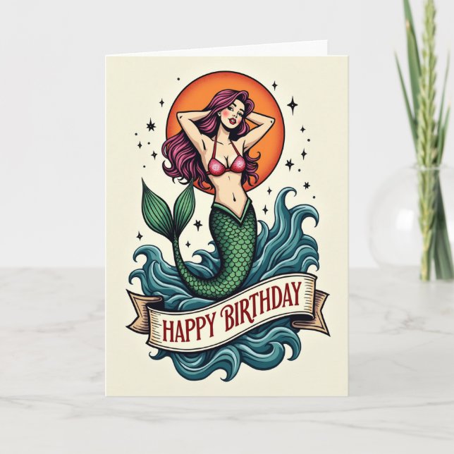 Tarjeta de cumpleaños de sirena dulce (Anverso)