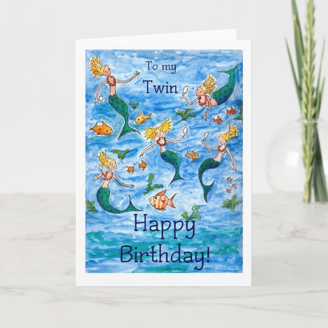 Tarjeta de cumpleaños de Sirena para un gemelo (Anverso)