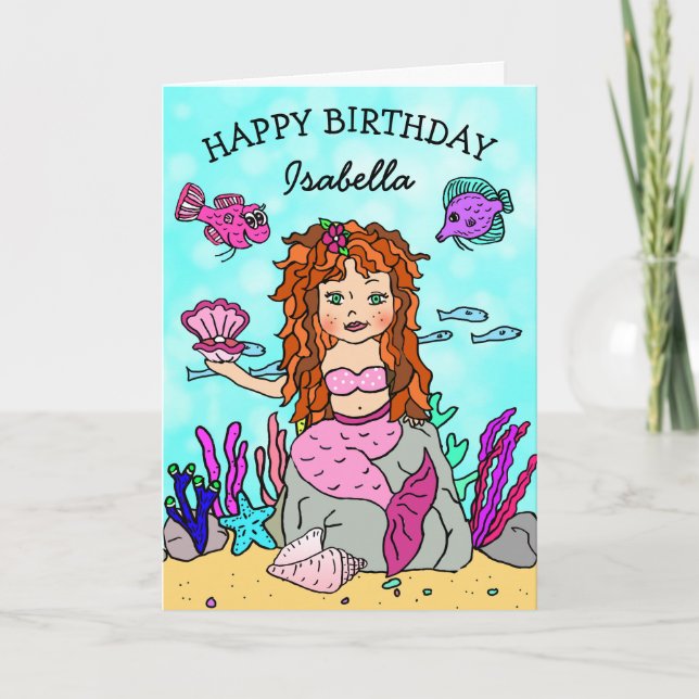 Tarjeta de cumpleaños de sirena pelirroja (Anverso)