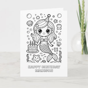 tarjeta de cumpleaños de sirena plegable para colo