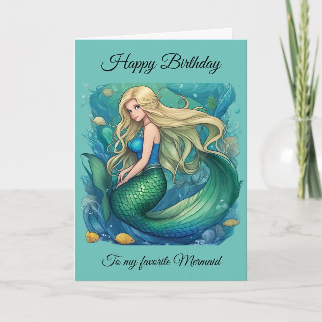 Tarjeta de cumpleaños de Sirena por Babe Monet Art (Anverso)
