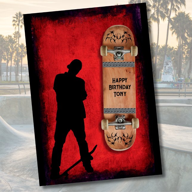 Tarjeta de cumpleaños de skateboarding grunge (Grunge Skateboarding Happy Birthday Card)