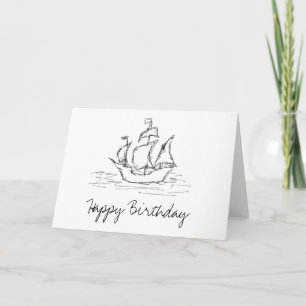 Tarjeta de cumpleaños de sketch de Barco pirata. N