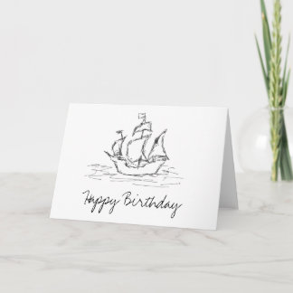 Tarjeta de cumpleaños de sketch de Barco pirata. N