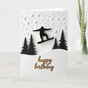 Tarjeta de cumpleaños de snowboarder de invierno