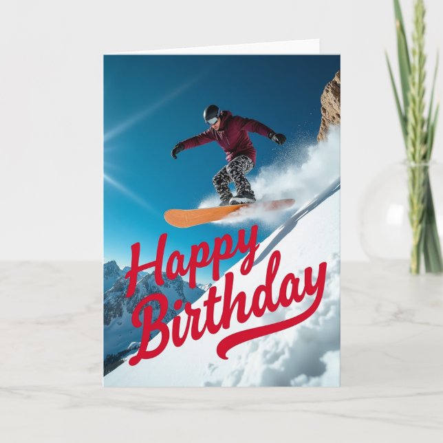 Tarjeta de cumpleaños de snowboarder extremo (Anverso)