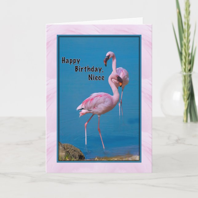 Tarjeta de cumpleaños de sobrina con flamenco rosa (Anverso)