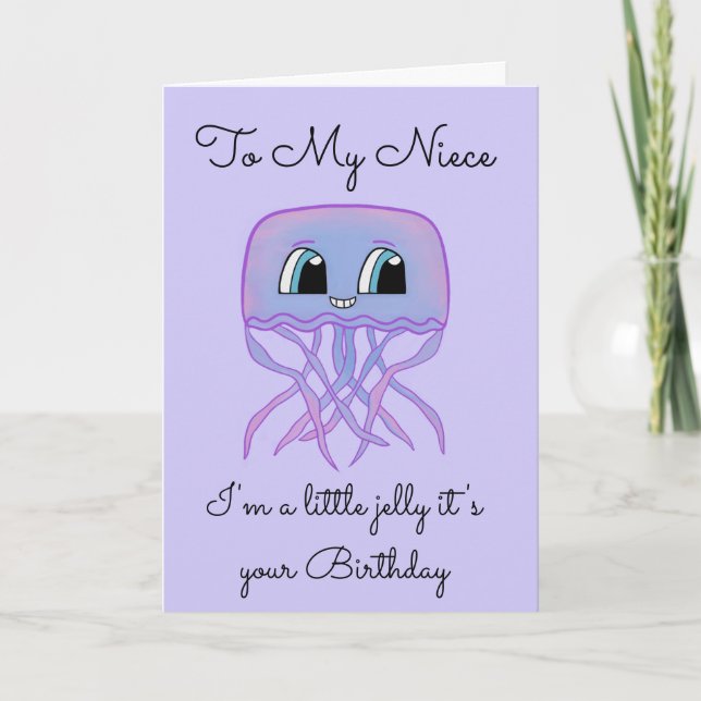 Tarjeta de cumpleaños de sobrina - Cute Jellyfish (Anverso)