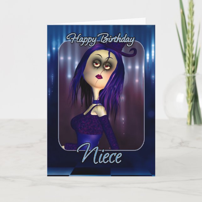 Tarjeta de cumpleaños de sobrina - Gótico de muñec (Anverso)