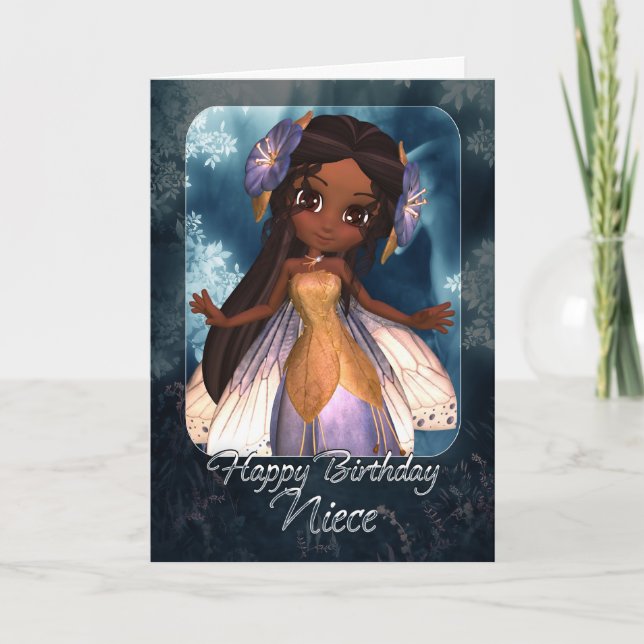 Tarjeta de cumpleaños de sobrina - Hada azul dulce (Anverso)
