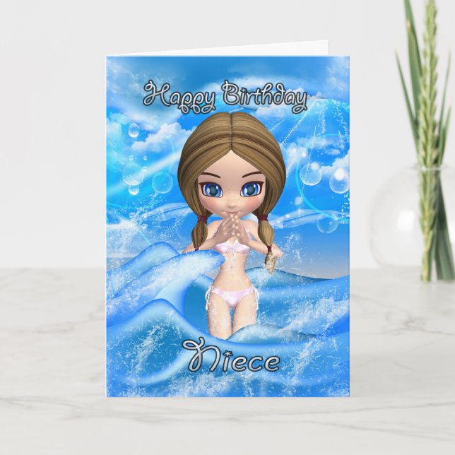 tarjeta de cumpleaños de sobrina - natación de chi (Anverso)